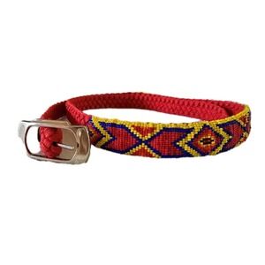 Vintage Womens Red Beaded Belt Southwest Native Pattern Woven‎